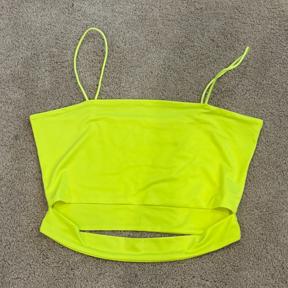 SHEIN neon yellow crop tank top with cutout detail